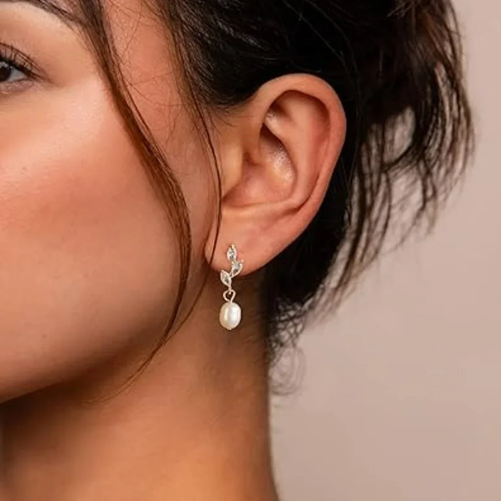 14k Gold Plated Pearl Drop Earring Dainty Gold Earrings Set‎ Fashion Statement